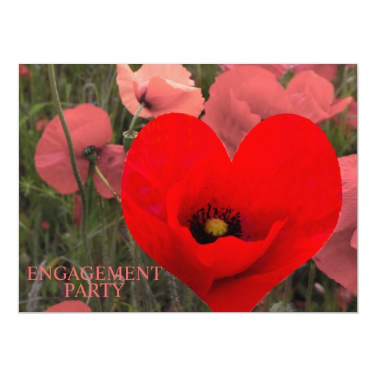 Red Poppies Engagement Party Invitation