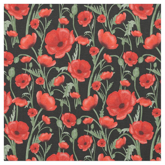 Red Poppies Fabric (Close Up)