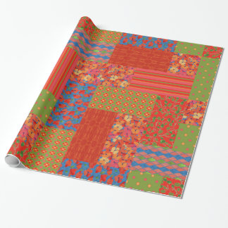 Red Poppies Faux-patchwork Wrapping Paper