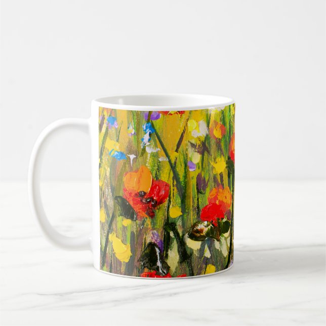 Red Poppies Field Abstract Painting Coffee Mug (Left)
