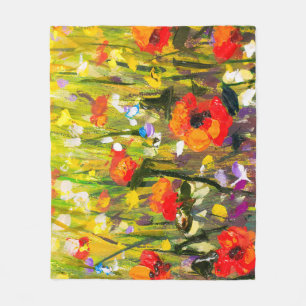 Red Poppies Field Abstract Painting Fleece Blanket