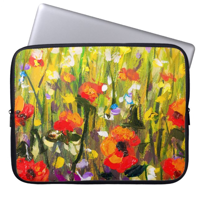 Red Poppies Field Abstract Painting Laptop Sleeve (Front)