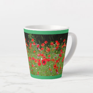 Red Poppies Field Cust. Green Latte Mug