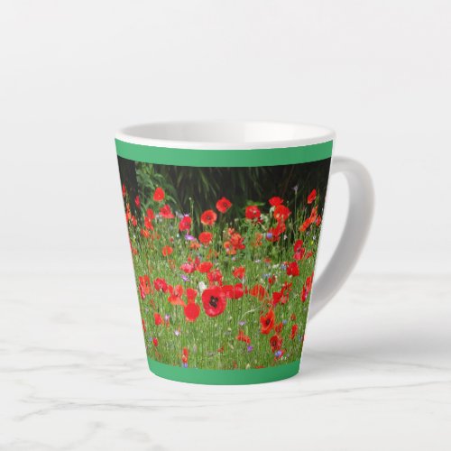 Red Poppies Field Cust Green Latte Mug