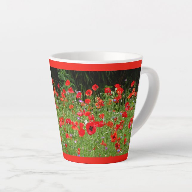 Red Poppies Field Cust. Red Latte Mug (Right Angle)