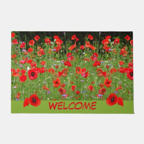 Red Poppies Field Cust Welcome Door Mat