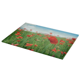 Red poppies field cutting board