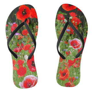 Red Poppies Field Red White Flip Flops
