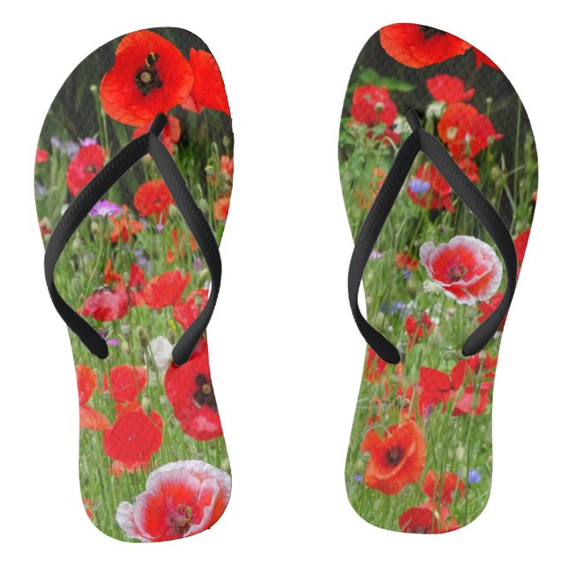 Red Poppies Field Red White Flip Flops (Footbed)