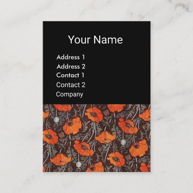 RED POPPIES Field Ruby Monogram White Black Floral Business Card (Front)