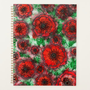 Red Poppies Field Watercolor Botanical Line Art Sp Planner