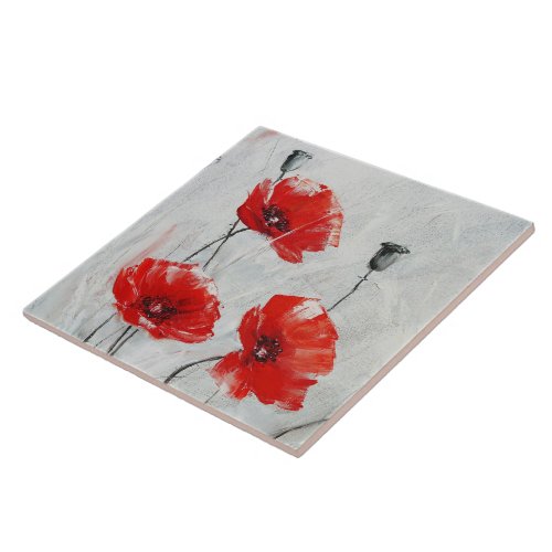 Red Poppies Fine oil on canvas by NStangrit Ceramic Tile