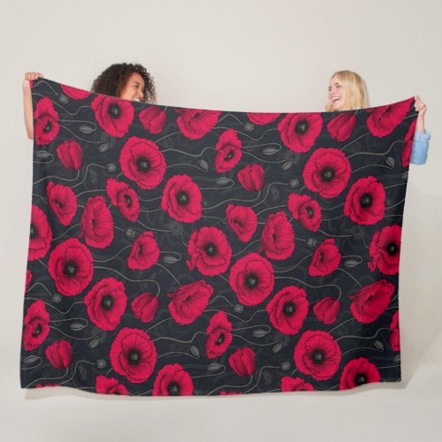 Red Poppies Fleece Blanket