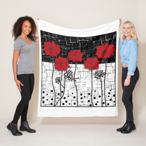 Red poppies fleece blanket