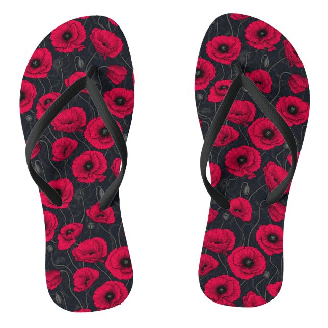 Red Poppies Flip Flops (Footbed)