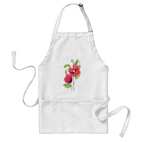 Red Poppies Floral Art Adult Apron