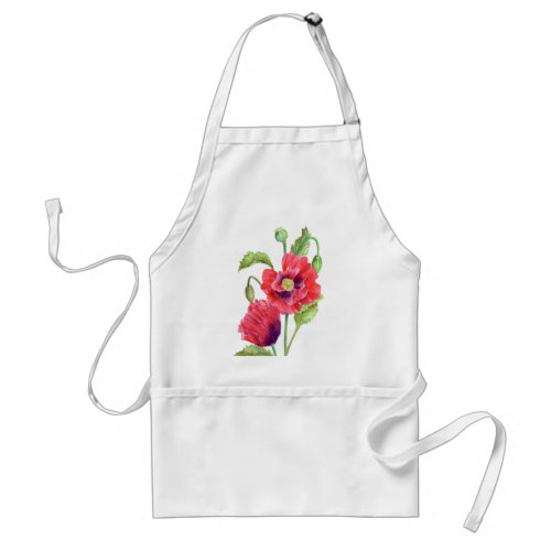 Red Poppies Floral Art Adult Apron