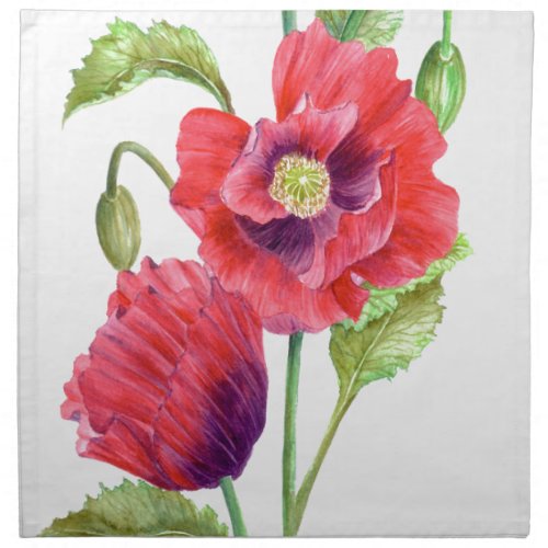Red Poppies Floral Art Cloth Napkin