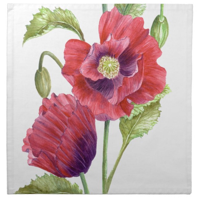 Red Poppies Floral Art Cloth Napkin (Front)