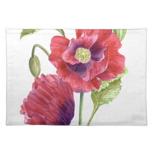 Red Poppies Floral Art Cloth Placemat