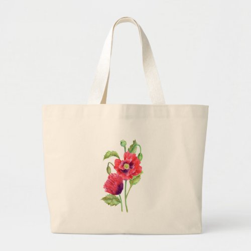 Red Poppies Floral Art Large Tote Bag