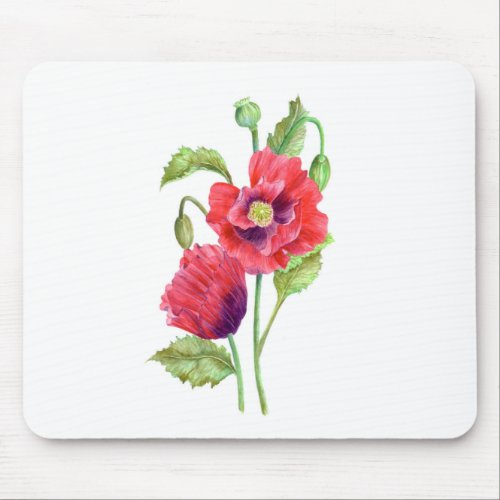 Red Poppies Floral Art Mouse Pad