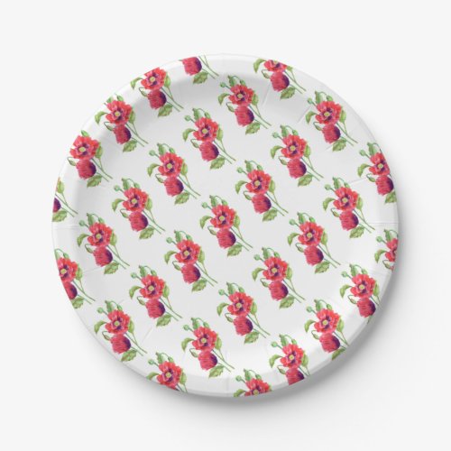 Red Poppies Floral Art Paper Plates