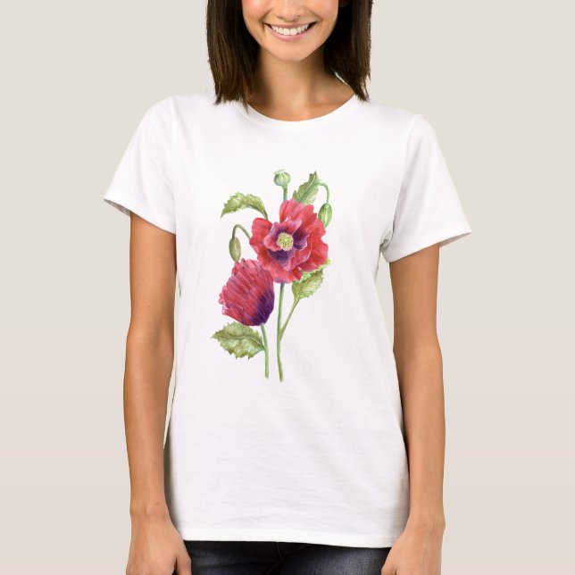 Red Poppies Floral Art T-Shirt (Front)