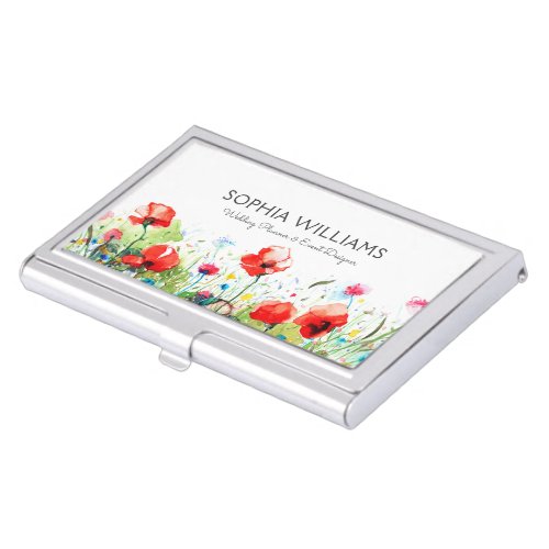 Red Poppies Floral Border Business Card Case