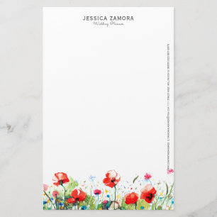 Red poppies floral design stationery
