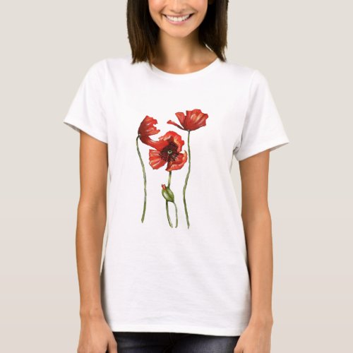 Red Poppies Floral Design T_Shirt
