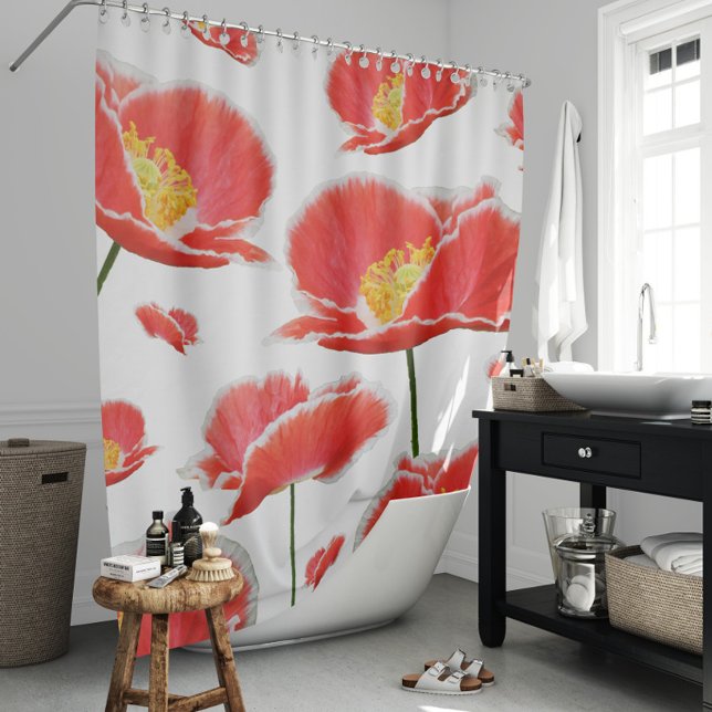 Red Poppies Floral Elegant Flowers Shower Curtain (Creator Uploaded)
