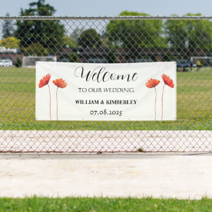 Red Poppies Floral Flowers Rustic Elegant Wedding Banner