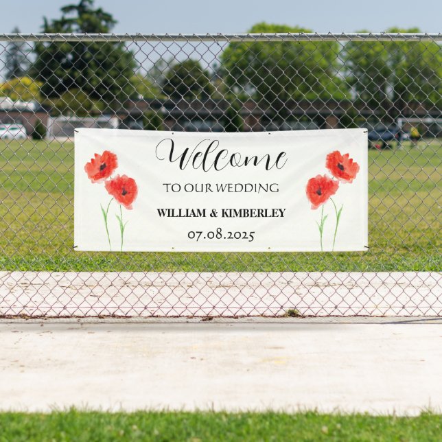 Red Poppies Floral Flowers Rustic Elegant Wedding Banner (Insitu)