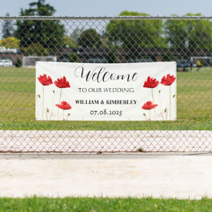 Red Poppies Floral Flowers Rustic Elegant Wedding Banner