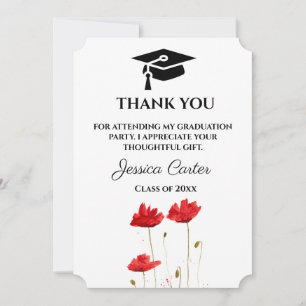 Red Poppies Floral Graduation Thank you  Invitation