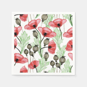 Red Poppies Floral  Napkins