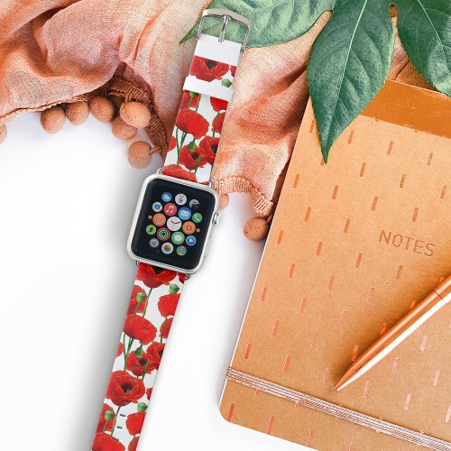 Red Poppies Floral Pattern Apple Watch Band