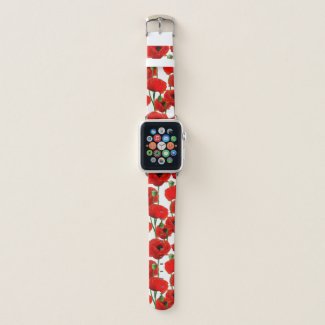 Red Poppies Floral Pattern Apple Watch Band