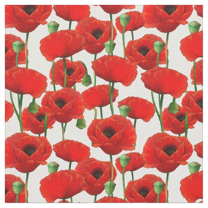 Red Poppies Floral Pattern Fabric