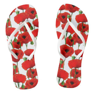 Red Poppies Floral Pattern Flip Flops