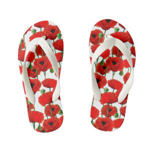 Red Poppies Floral Pattern Kid's Flip Flops