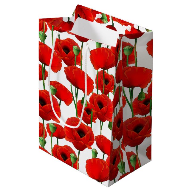 Red Poppies Floral Pattern Medium Gift Bag (Front Angled)
