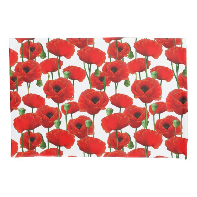 Red Poppies Floral Pattern Pillow Case (Front)