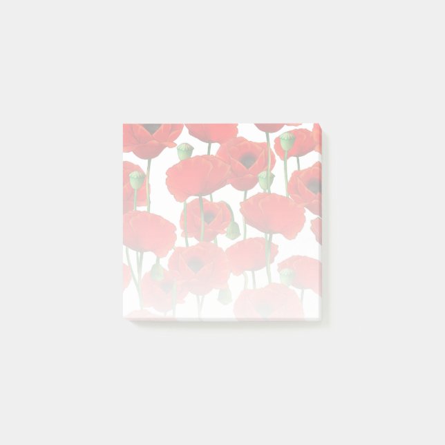 Red Poppies Floral Pattern Post-it Notes (Front)