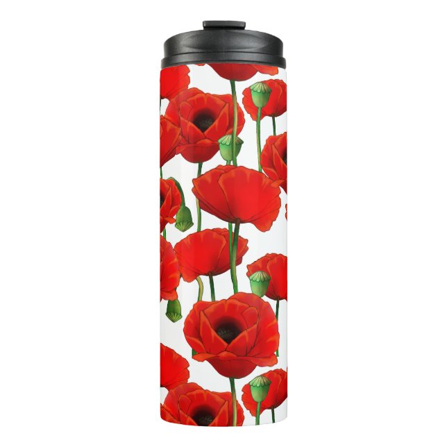 Red Poppies Floral Pattern Thermal Tumbler (Front)