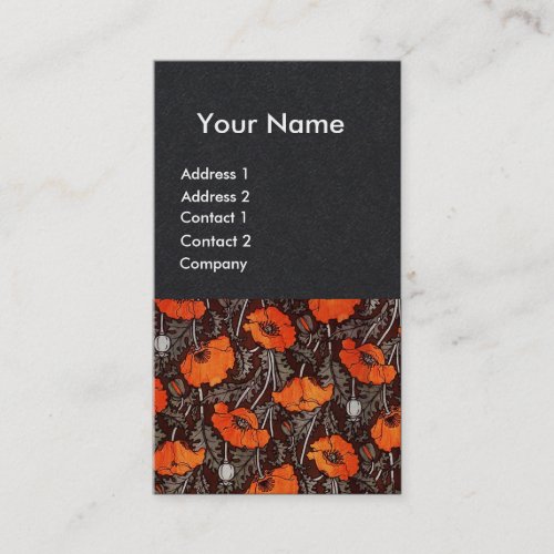 RED POPPIES Floral Ruby Monogram White Black Paper Business Card