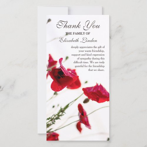 Red Poppies  Floral Sympathy Thank You