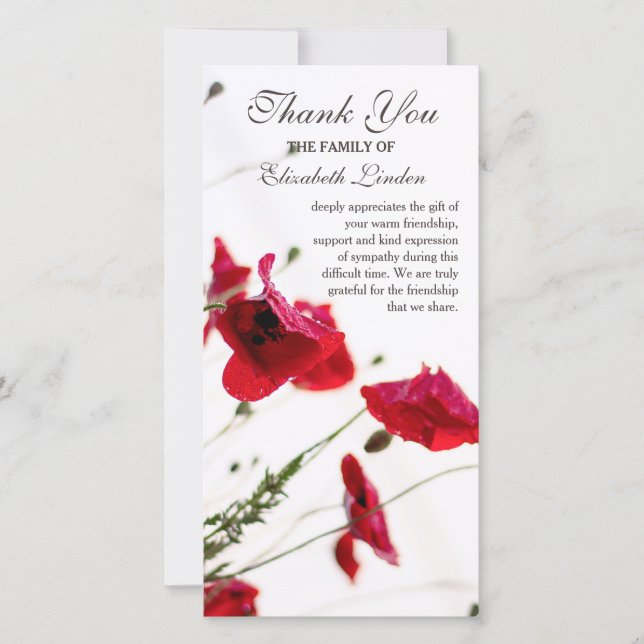 Red Poppies | Floral Sympathy Thank You Card (Front)