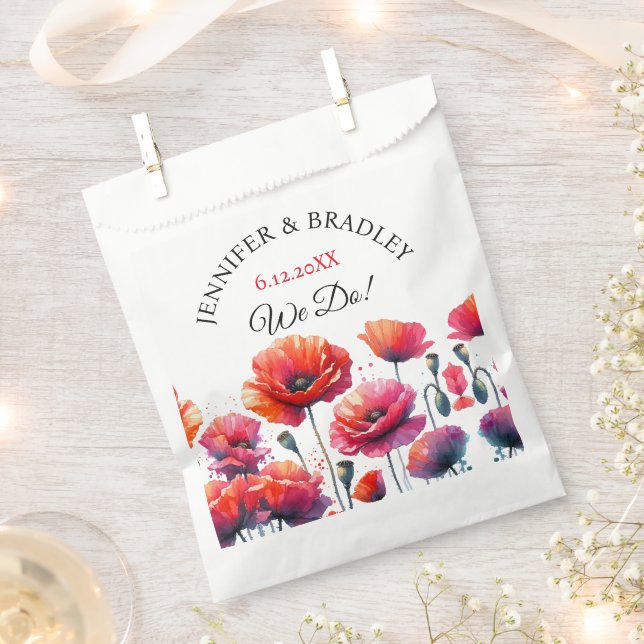 Red Poppies Floral Wedding  Favor Bag (Clipped)